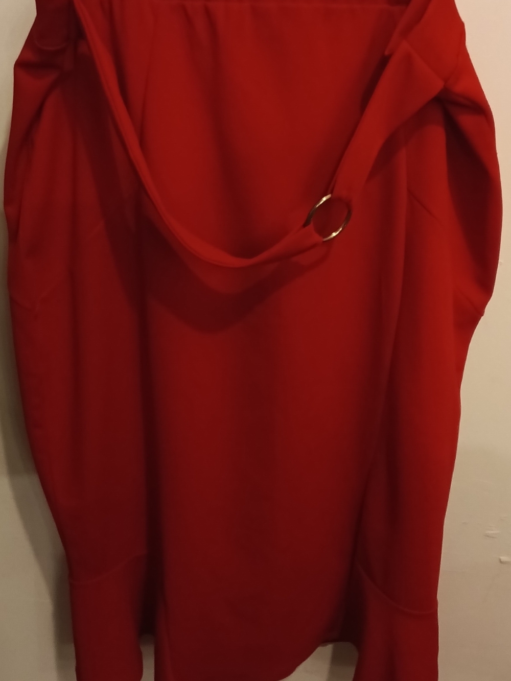 Classic Red Pencil Skirt with Ring Detail